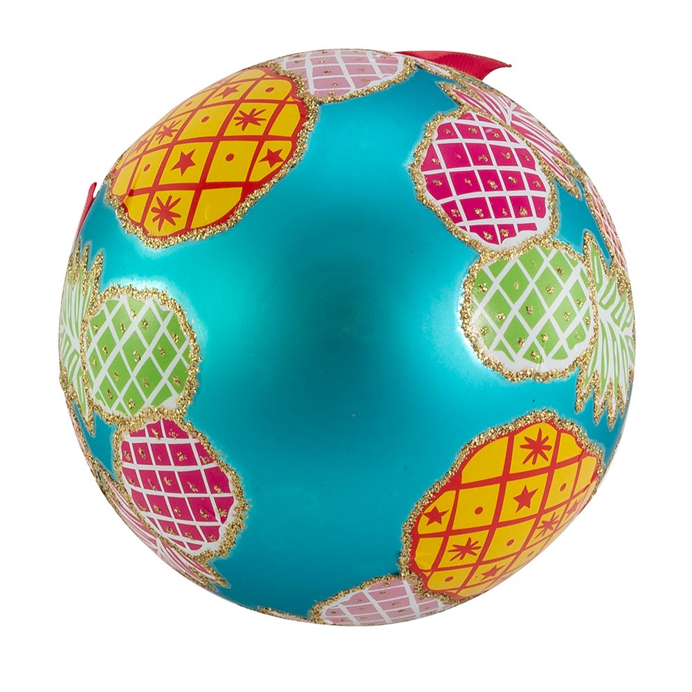 Kurt Adler 80MM Glass Pineapple Pattern Ball Ornaments, 6 Piece Set